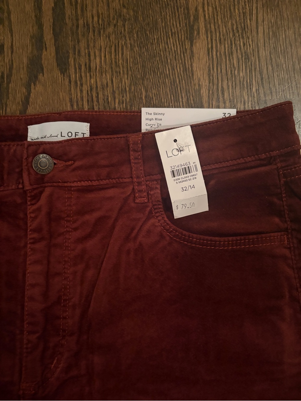LOFT Women's Straight-Leg Dark Brick Red Corduroy Jeans NWT size 14 - Picture 7 of 11
